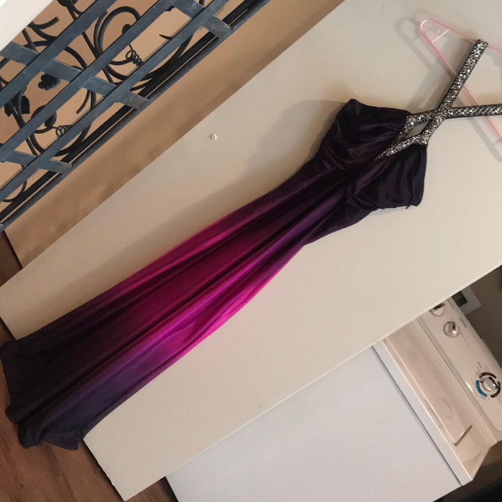 Purple pink prom dress with silver sequins